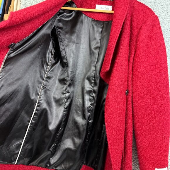 Calvin Klein Red Wool Belted Wrap Coat Women’s 14 Fully Lined Designer Jacket - Picture 4 of 10